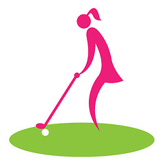 Image showing Woman Teeing Off Shows Golf Course Professional Golfer