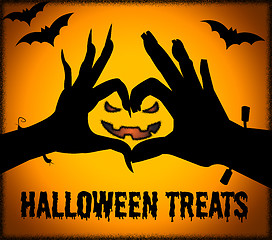 Image showing Halloween Treats Means Spooky Luxuries And Candy