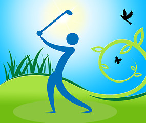 Image showing Golf Swing Man Indicates Fairway Golfer And Playing