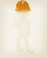 Image showing 3d man in a hard hat with thumb up . 3D illustration. Vintage st