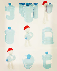 Image showing Set of 3d man carrying a water bottle with clean blue water . 3D