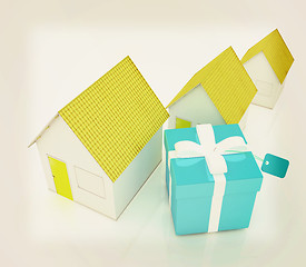 Image showing Houses and gift . 3D illustration. Vintage style.