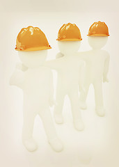 Image showing 3d mans in a hard hat with thumb up . 3D illustration. Vintage s