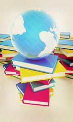 Image showing Colorful books and earth. 3D illustration. Vintage style.