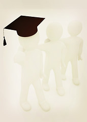 Image showing 3d man in a graduation Cap with thumb up and 3d mans stand arms 