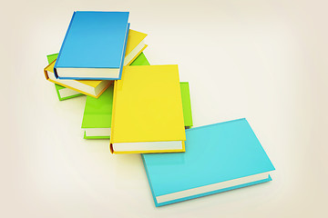 Image showing colorful real books. 3D illustration. Vintage style.