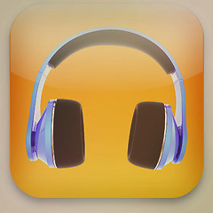 Image showing glossy headset web icon design element . 3D illustration. Vintag