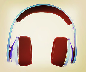 Image showing 3d illustration of blue headphones. 3D illustration. Vintage sty