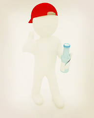 Image showing 3d man with a water bottle with clean blue water . 3D illustrati