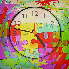 Image showing Colorful mosaic clock icon . 3D illustration. Vintage style.