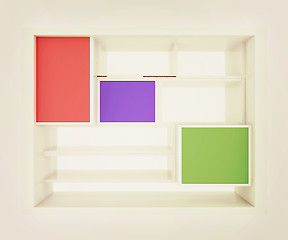 Image showing 3d isolated Empty colorful bookshelf . 3D illustration. Vintage 