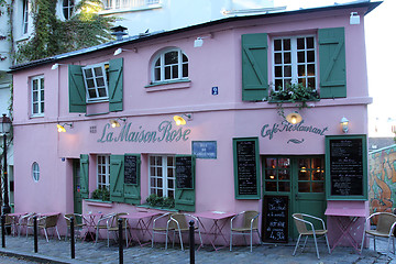 Image showing Facade of 'La Maison Rose' cafe and restaurant in Montmartre, Paris