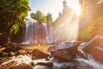 Image showing Tropical waterfall in the morning