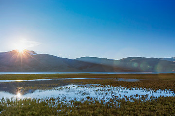 Image showing Sunrise at Tso Morir. Ladakh, India