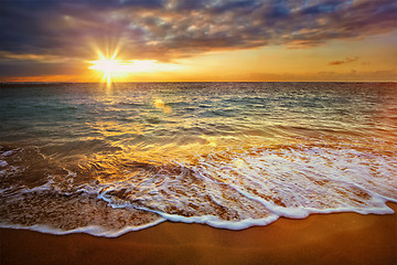 Image showing Calm ocean during tropical sunrise