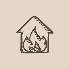 Image showing House on fire sketch icon.