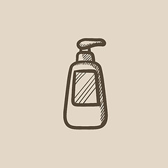 Image showing Bottle with dispenser pump sketch icon.