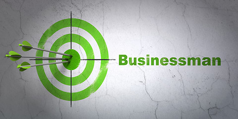 Image showing Business concept: target and Businessman on wall background