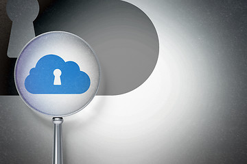 Image showing Cloud computing concept:  Cloud With Keyhole with optical glass on digital background