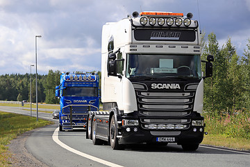 Image showing Whte Scania R520 Longline on Motorway Junction 