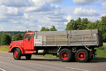 Image showing Side View of Classic Red Volvo N86 Truck