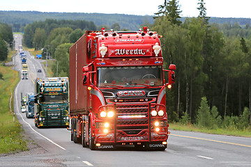 Image showing Red Super Scania R450 Omerta of Weeda Transport