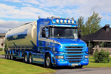 Image showing Blue Scania T580 Semi Tank Truck of Forsgards on Display