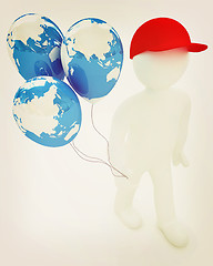 Image showing 3d man keeps balloons of earth. Global holiday . 3D illustration