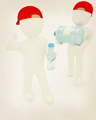 Image showing 3d mans with a water bottle with clean blue water. 3D illustrati