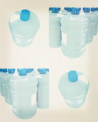 Image showing Set of bottle with clean blue water . 3D illustration. Vintage s