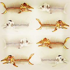 Image showing Set of 3d metall illustration of fish skeleton . 3D illustration