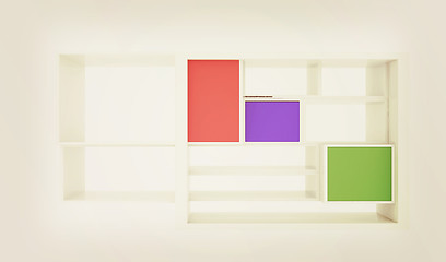 Image showing 3d isolated Empty colorful bookshelf . 3D illustration. Vintage 