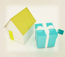 Image showing Houses and gift . 3D illustration. Vintage style.