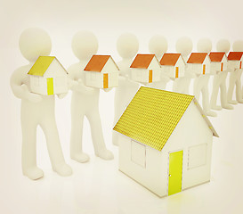 Image showing 3d mans and houses . 3D illustration. Vintage style.