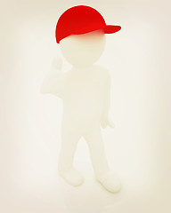 Image showing 3d man in a red peaked cap with thumb up . 3D illustration. Vint