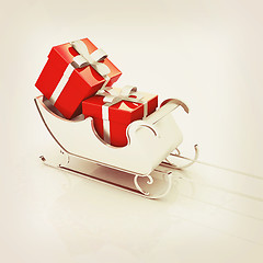 Image showing Christmas Santa sledge with gifts. 3D illustration. Vintage styl