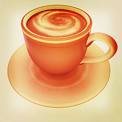 Image showing Coffee cup on saucer. 3D illustration. Vintage style.