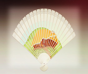 Image showing Colorful hand fan . 3D illustration. Vintage style.