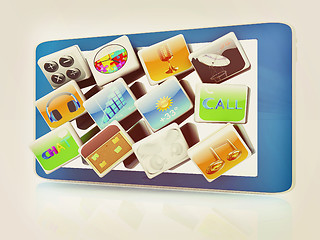 Image showing Touchscreen Smart Phone with Cloud of Media Application Icons . 