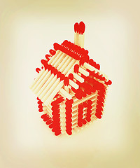 Image showing Log house from matches pattern. 3D illustration. Vintage style.