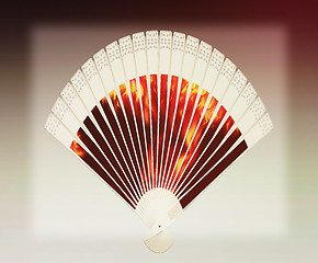 Image showing Colorful hand fan . 3D illustration. Vintage style.