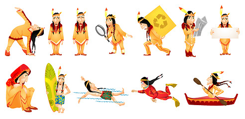 Image showing Vector set of american indians illustrations.