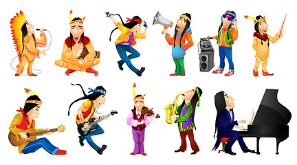 Image showing Vector set of american indians music illustrations