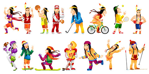 Image showing Vector set of american indians sport illustrations