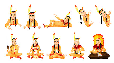 Image showing Vector set of american indians illustrations.