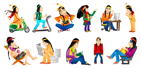 Image showing Vector set of american indians illustrations.