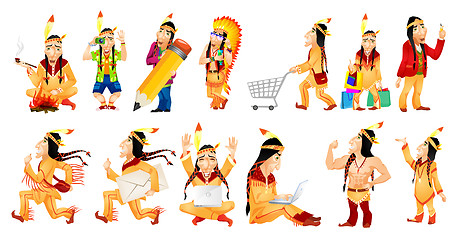 Image showing Vector set of american indians illustrations.