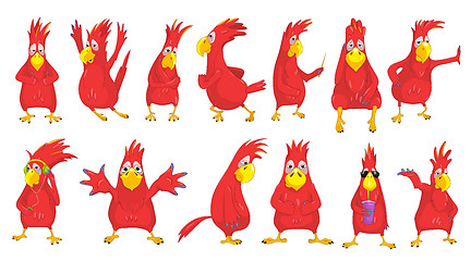 Image showing Vector set of funny parrots illustrations.