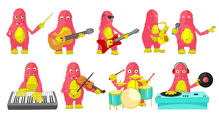 Image showing Vector set of monsters playing music illustrations