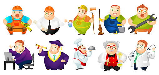 Image showing Vector set of cheerful fat man illustrations.